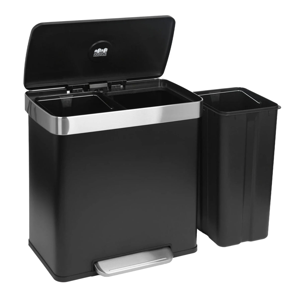 Matt Black Stainless Steel Double Kitchen Pedal Bin - Double Pedal Bin Matt Black 60L Sterling Home 1