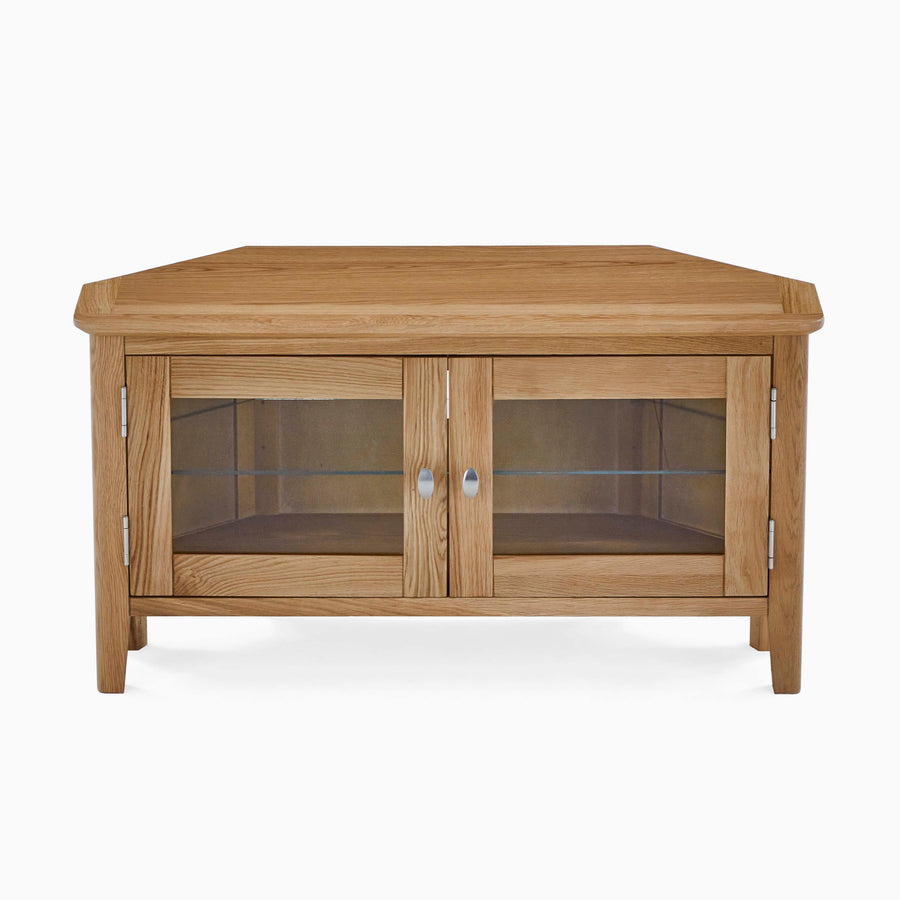 Bexley Corner TV Unit - Corner Media Stand Oak Storage Sterling Home 1