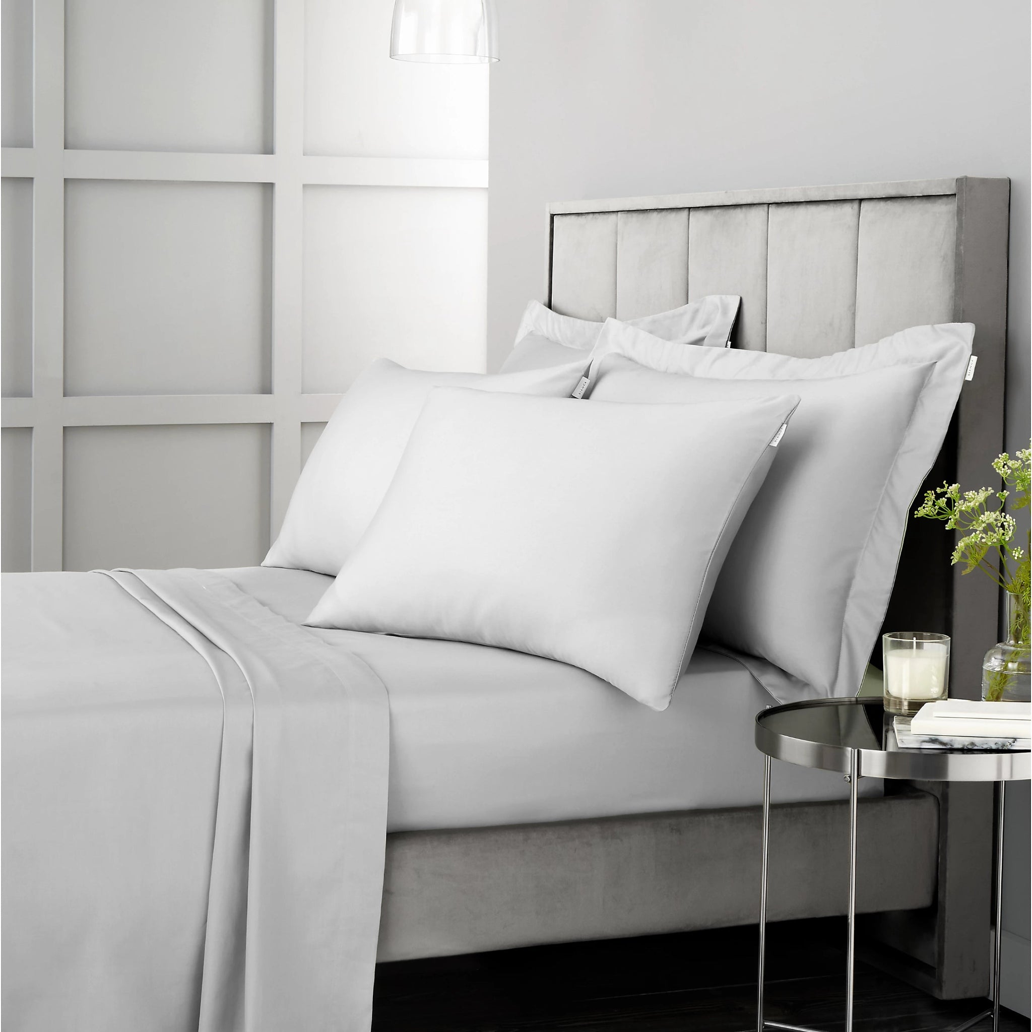 Bianca Sateen Grey Fitted Bed Sheet - 400TC Sateen Dove Grey Double Sheet - Double Sterling Home 1