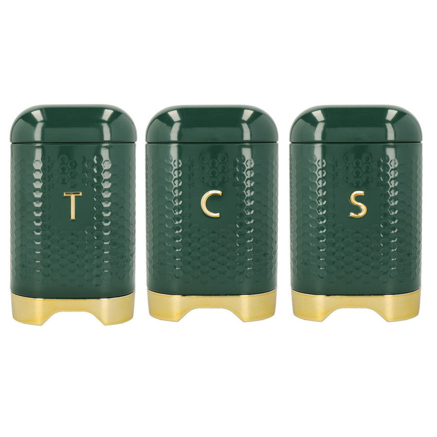 KitchenCraft Lovello Canisters Green Set Of 3 - Lv Textured TCS 3 Piece Set Green Sterling Home 2