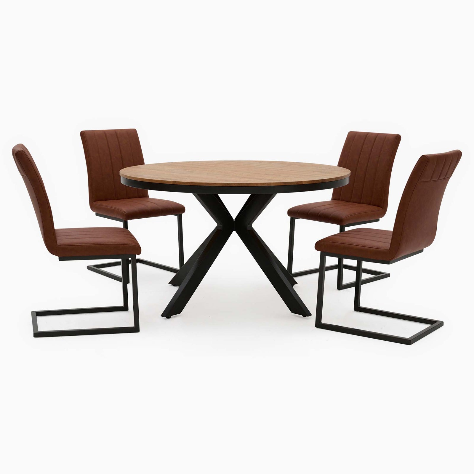 Bourton 130cm Round Dining Table and 4 Retro Stitch Chairs Set - 130cm Round Table + 4 Retro Stitch Chairs Sterling Home 1
