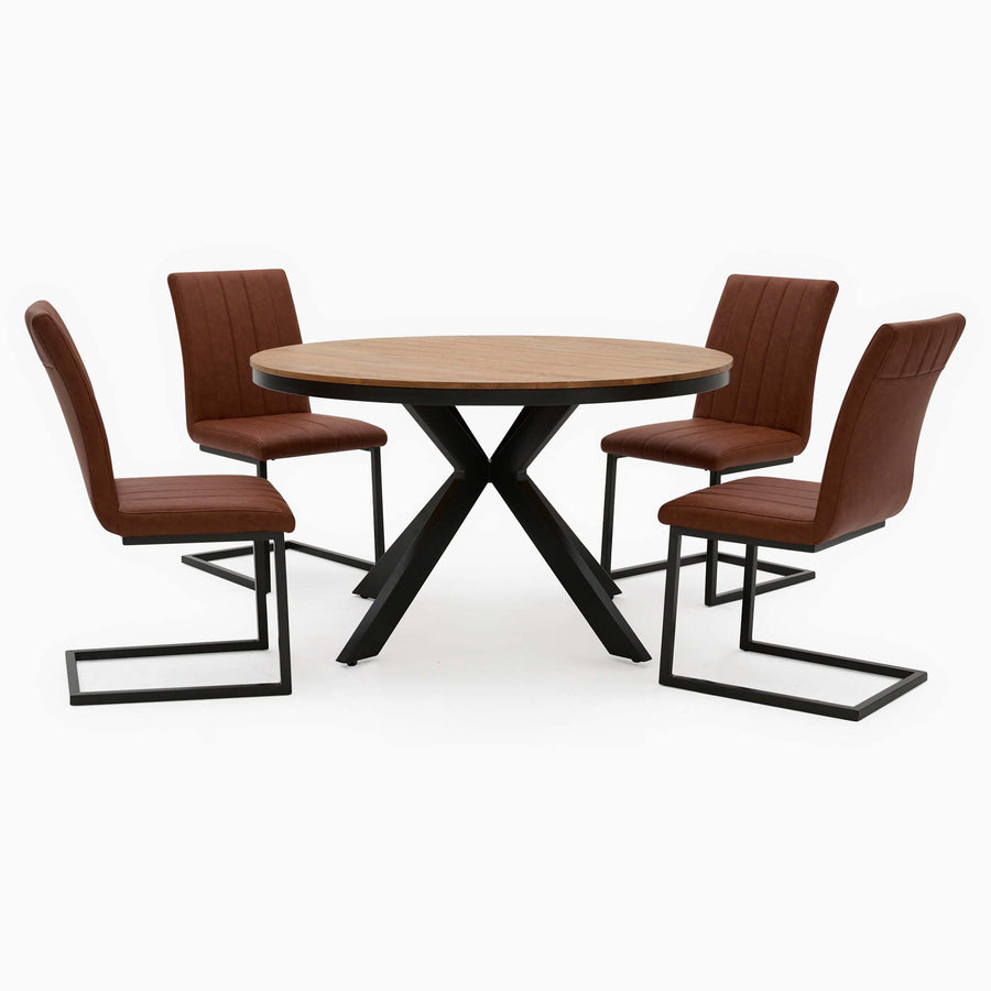 Bourton Round Dining Table & 4 Retro Stitch Chairs Set