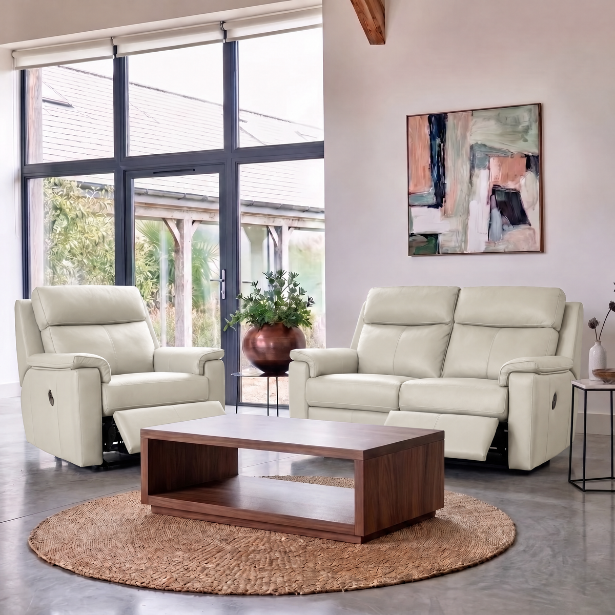 G Plan Ellis Small Recliner Sofa - Small Sofa Man Rec DBL Grade L - Manual Recliner — L840 Cambridge Chalk, gallery image 1