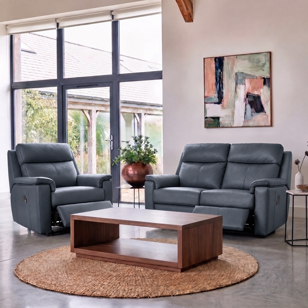 G Plan Ellis Small Recliner Sofa - Small Sofa Man Rec DBL Grade L - Manual Recliner — L852 Cambridge Petrol Blue, gallery image 1
