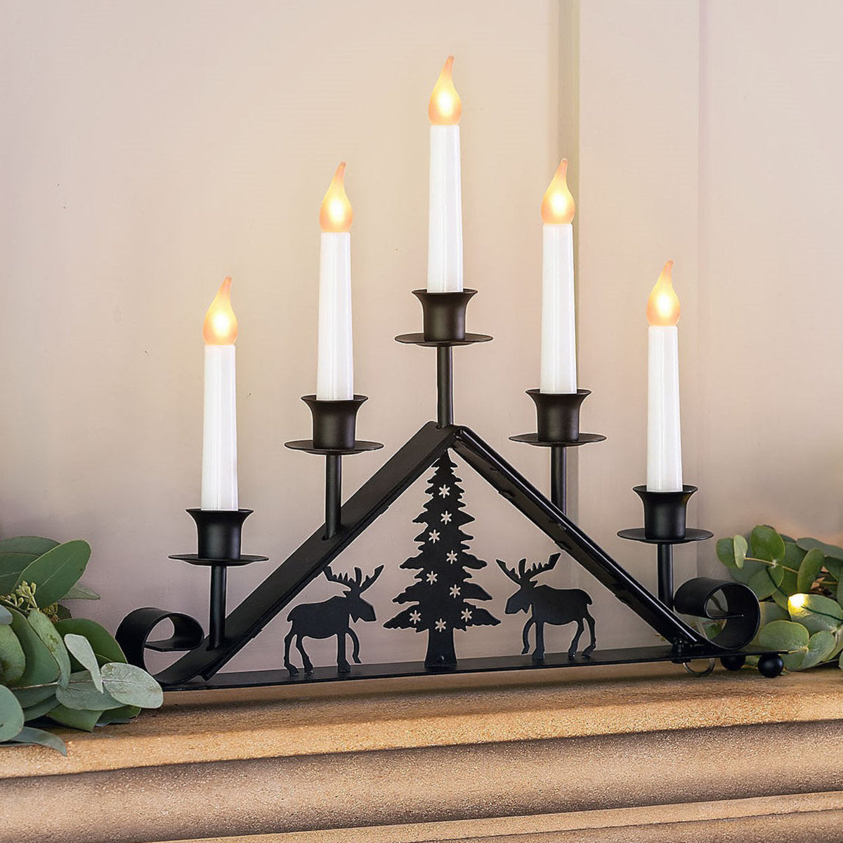 Black Metal Candle Bridge With 5 LED 39CM - BO Lit Black Metal Candle Bridge With 5 LED 39CM Sterling Home 1
