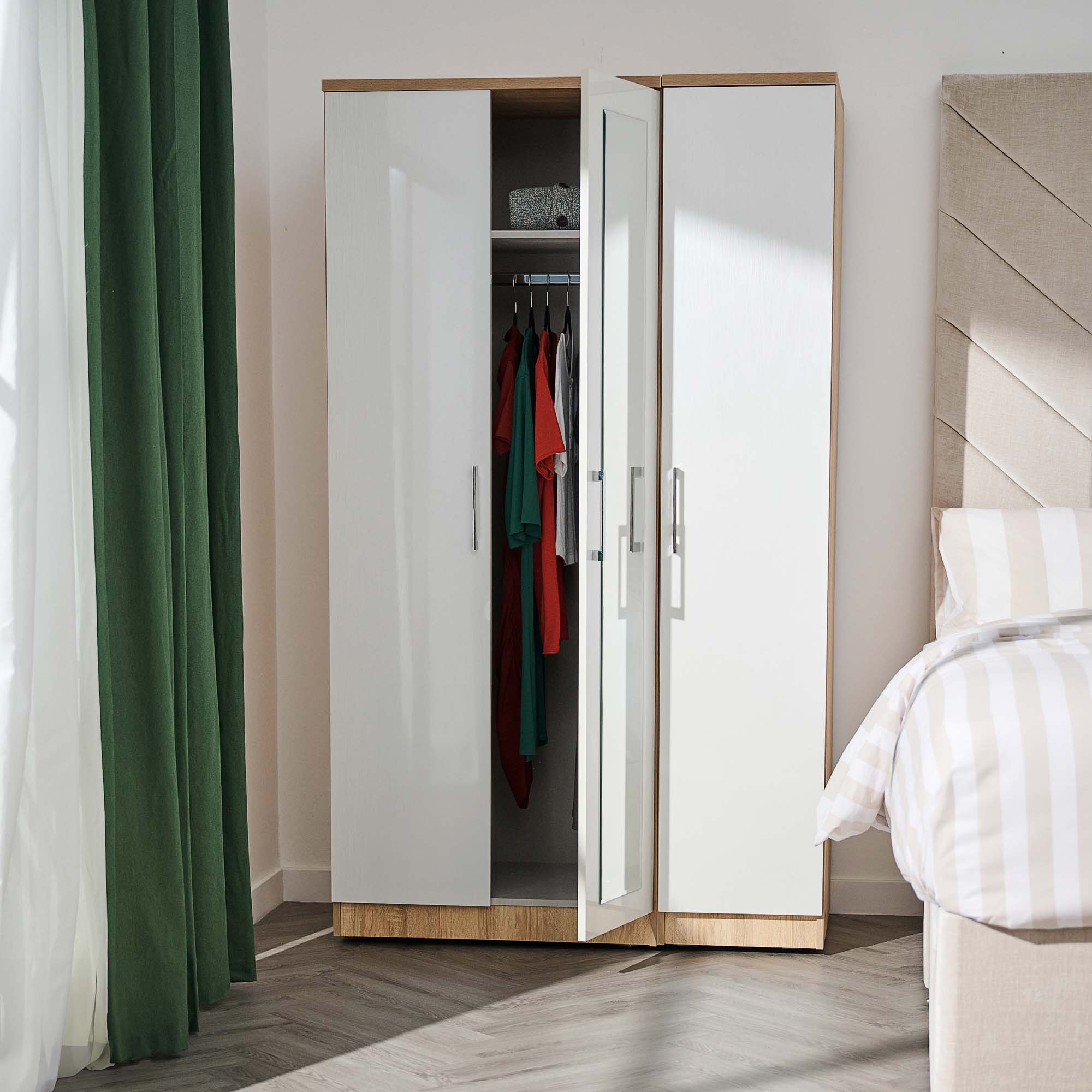 Catania Mirror Wardrobe - Triple Robe with Centre Mirror Storage Sterling Home 2