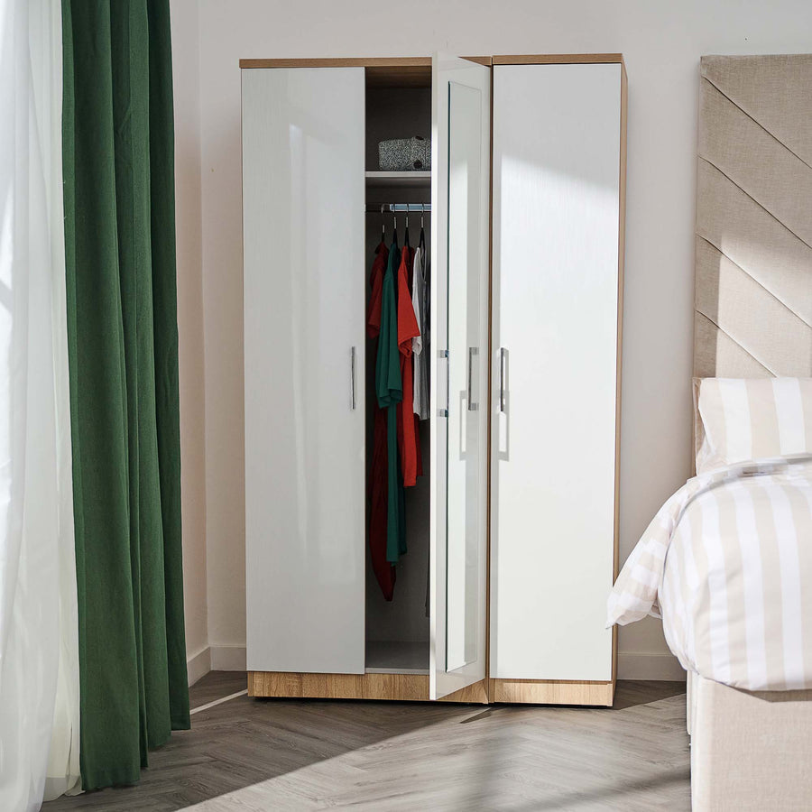 Catania Mirror Wardrobe - Triple Robe with Centre Mirror Storage Sterling Home 2
