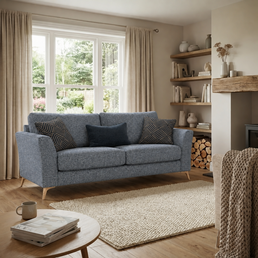 Chilton 2 Seater Sofa - 2 Seater Sofa Fabric — Light Feet / Barley Marine, gallery image 4
