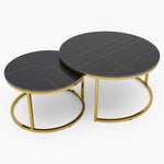 Circo Round Nest of Tables - Round Coffee Table Nest of 2 Tables Black & Gold Ceramic Top/Gold Powder Coat Legs Tables Sterling Home 2