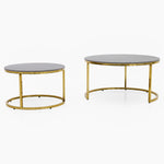 Circo Round Nest of Tables - Round Coffee Table Nest of 2 Tables Black & Gold Ceramic Top/Gold Powder Coat Legs Tables Sterling Home 3