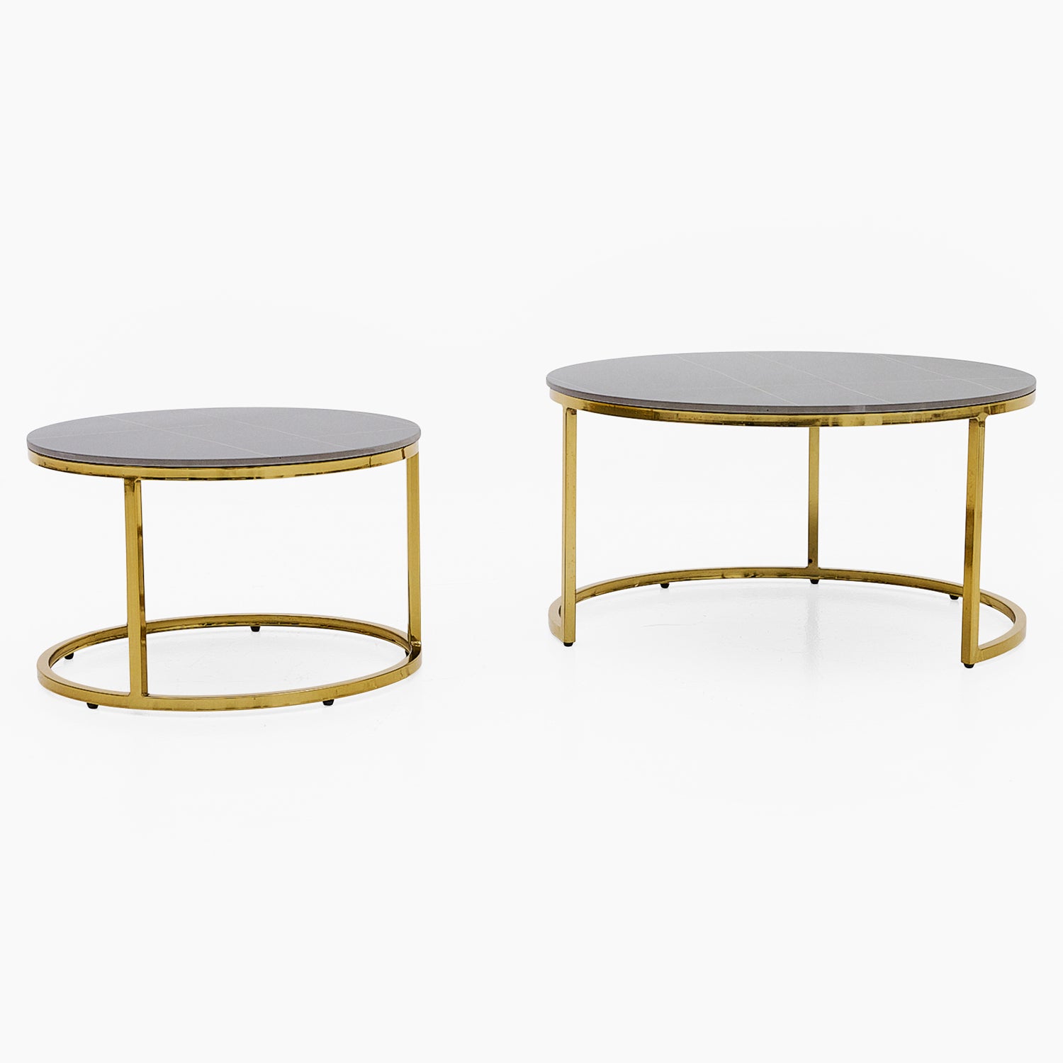 Circo Round Nest of Tables - Round Coffee Table Nest of 2 Tables Black & Gold Ceramic Top/Gold Powder Coat Legs Tables Sterling Home 3
