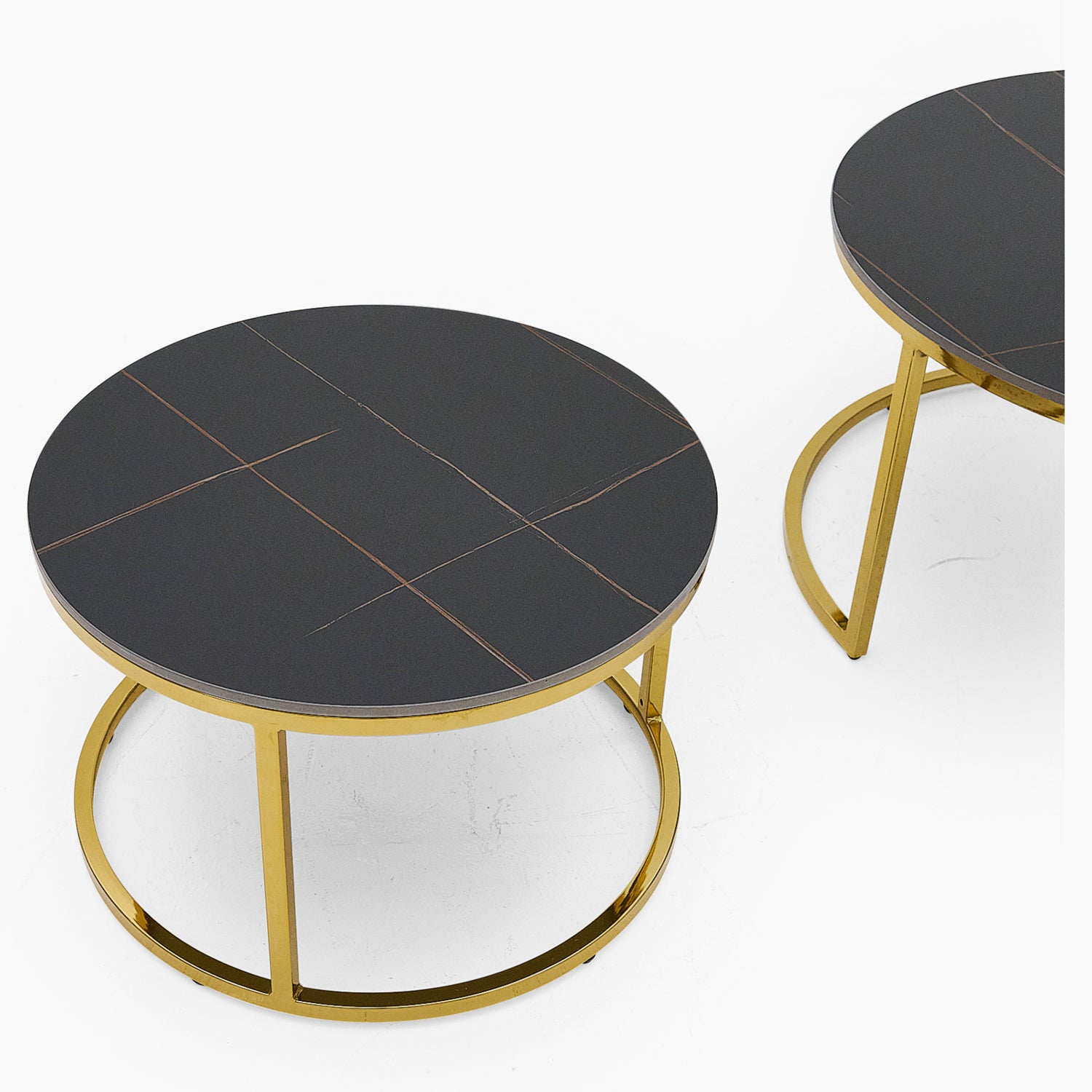 Circo Round Nest of Tables - Round Coffee Table Nest of 2 Tables Black & Gold Ceramic Top/Gold Powder Coat Legs Tables Sterling Home 4