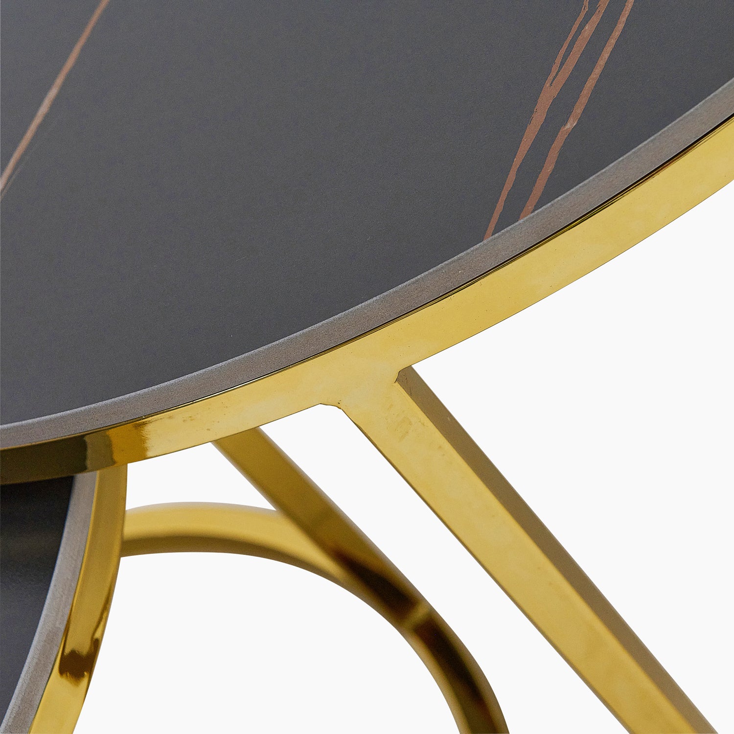 Circo Round Nest of Tables - Round Coffee Table Nest of 2 Tables Black & Gold Ceramic Top/Gold Powder Coat Legs Tables Sterling Home 5