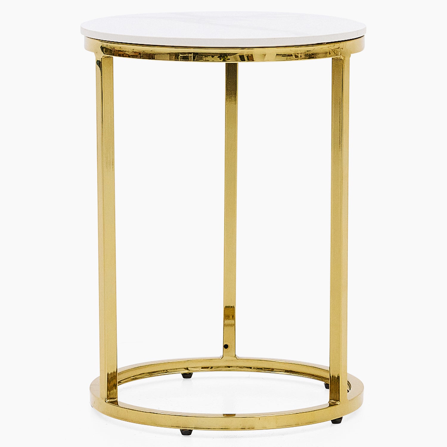 Circo Side Table - Round End Table White Ceramic Top/Gold Powder Coated Metal Legs Tables Sterling Home 1