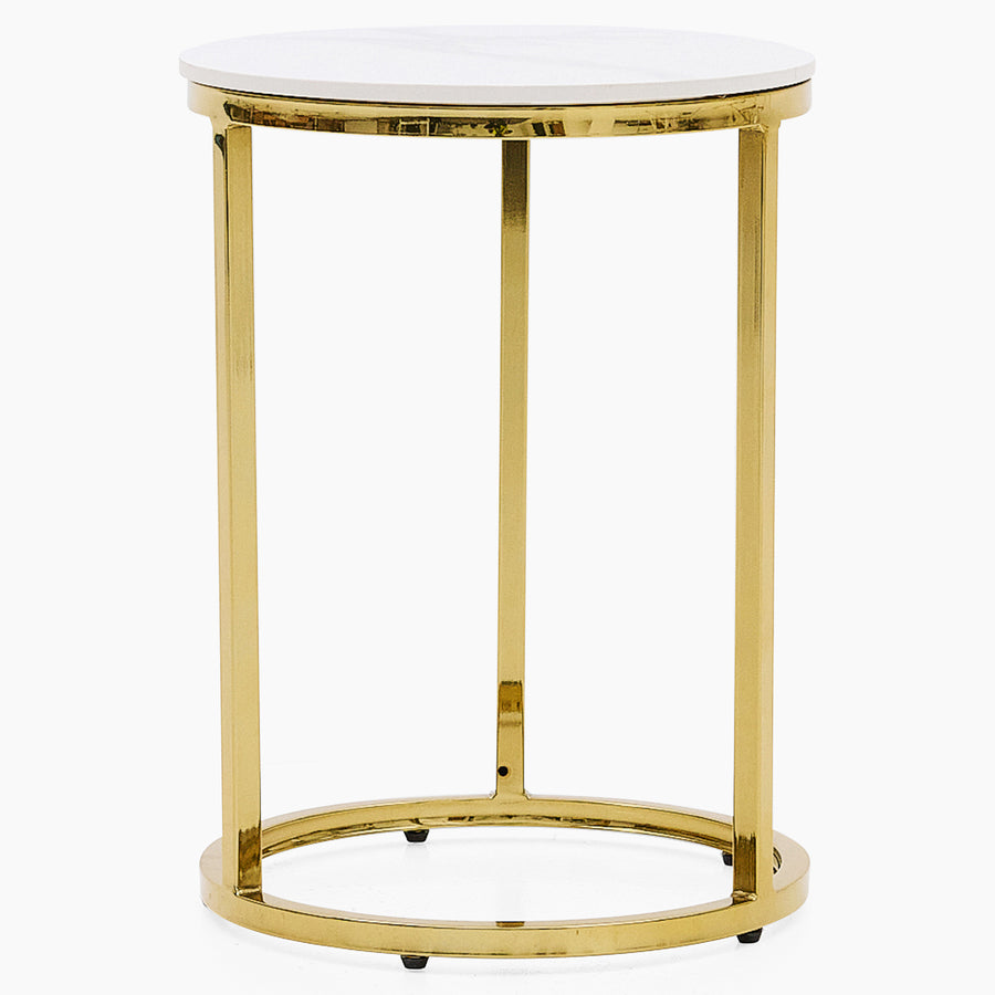Circo Side Table - Round End Table White Ceramic Top/Gold Powder Coated Metal Legs Tables Sterling Home 1