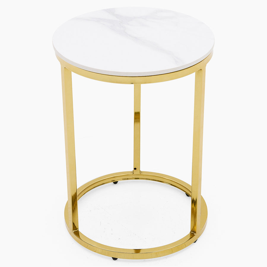 Circo Side Table - Round End Table White Ceramic Top/Gold Powder Coated Metal Legs Tables Sterling Home 2