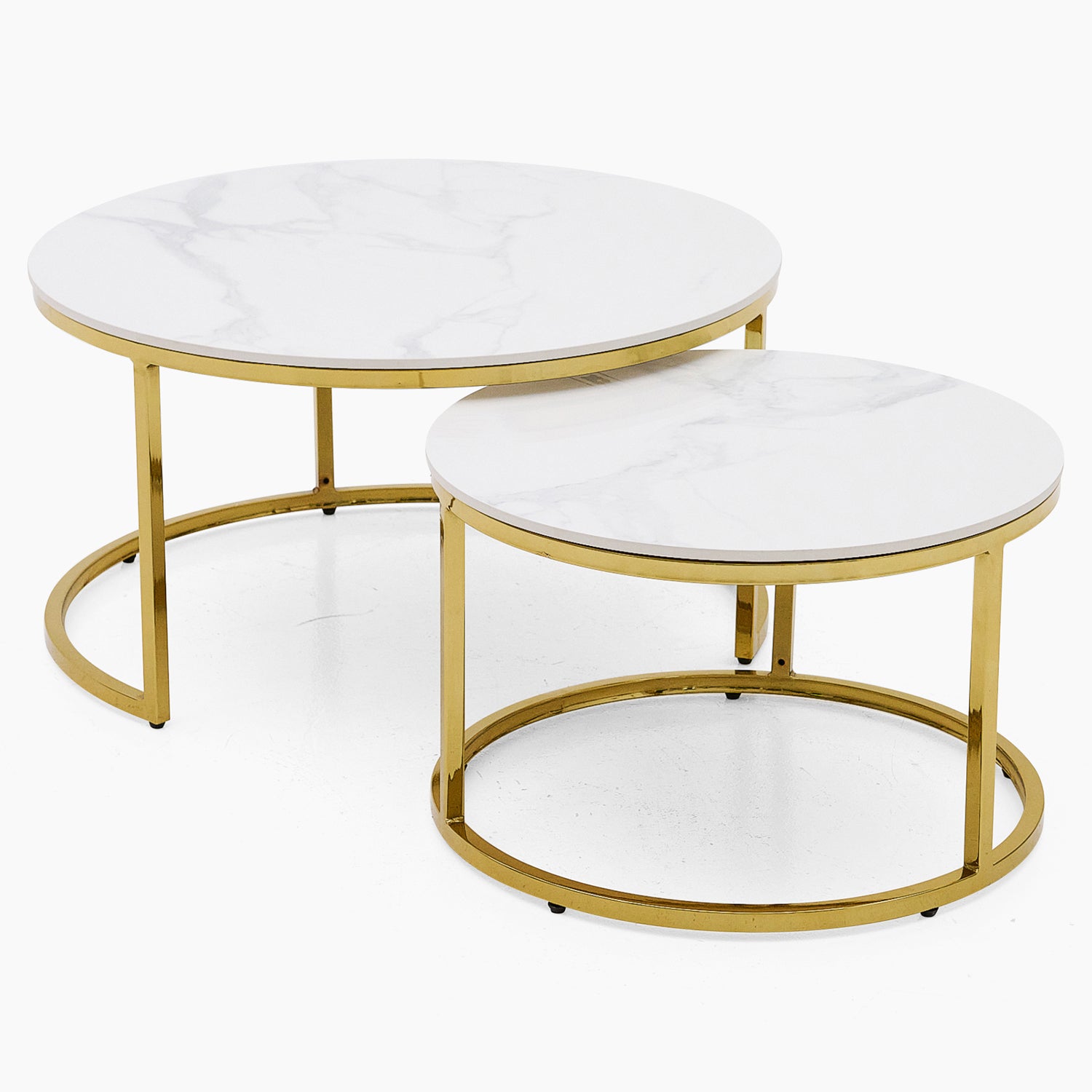 Circo Round Nest of Tables - Round Coffee Table Nest of 2 Tables White Ceramic Top/Gold Powder Coated Metal Legs Tables Sterling Home 3