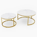 Circo Round Nest of Tables - Round Coffee Table Nest of 2 Tables White Ceramic Top/Gold Powder Coated Metal Legs Tables Sterling Home 4