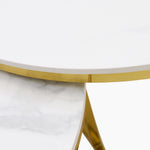 Circo Round Nest of Tables - Round Coffee Table Nest of 2 Tables White Ceramic Top/Gold Powder Coated Metal Legs Tables Sterling Home 5