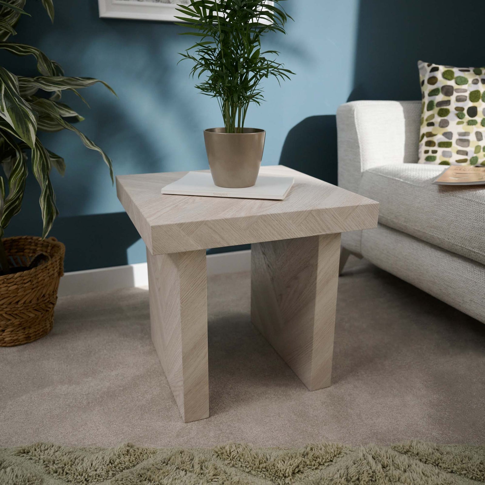Coastal Side Table - End Table Herringbone Light Finish on MDF Tables Sterling Home 2
