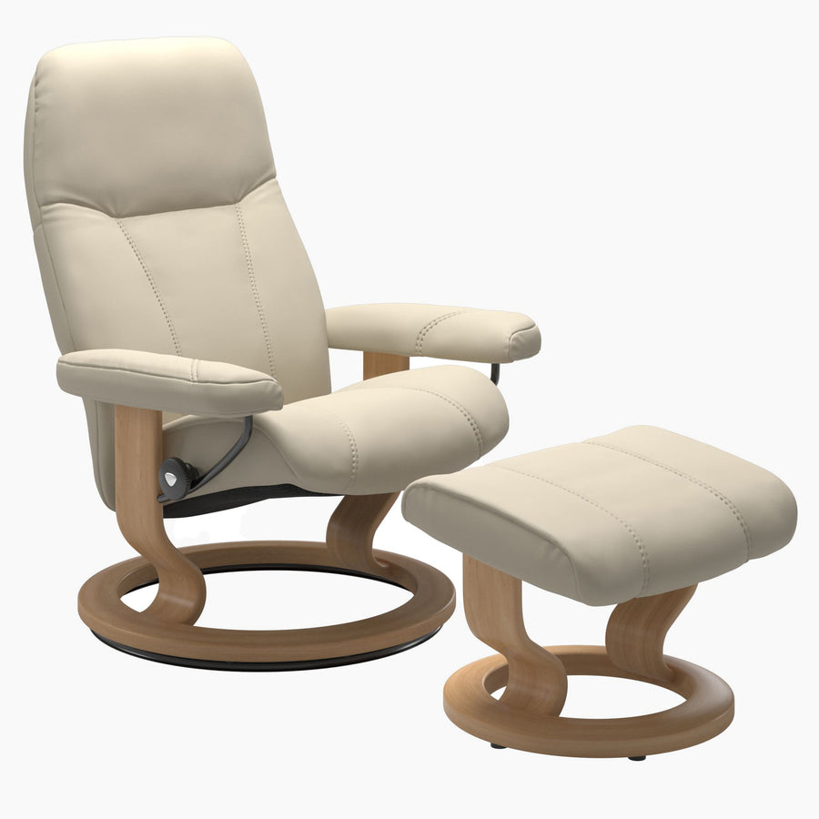 Stressles Consul Small Classic Base Recliner Chair with Footstool - Chair + Stool Classic Base Batick Armchairs Sterling Home 1