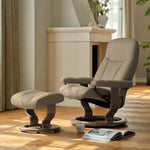 Stressles Consul Medium Classic Base Recliner Chair with Footstool - Chair + Stool Classic Base Fabric-Promotion Chairs Sterling Home 1