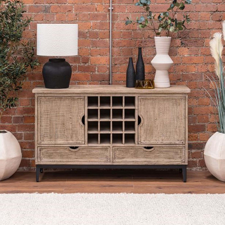 Dakota Sideboard with Wine Rack - Sideboard with Wine Rack Reclaimed Solid Wood Storage Sterling Home 2