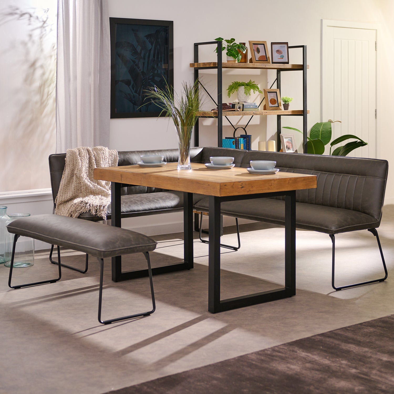 Detroit Dining Table, Marx Corner Bench & Low Bench Dining Set - 135cm Dining Table + Marx Corner Bench + Marx Low Bench Sterling Home 1