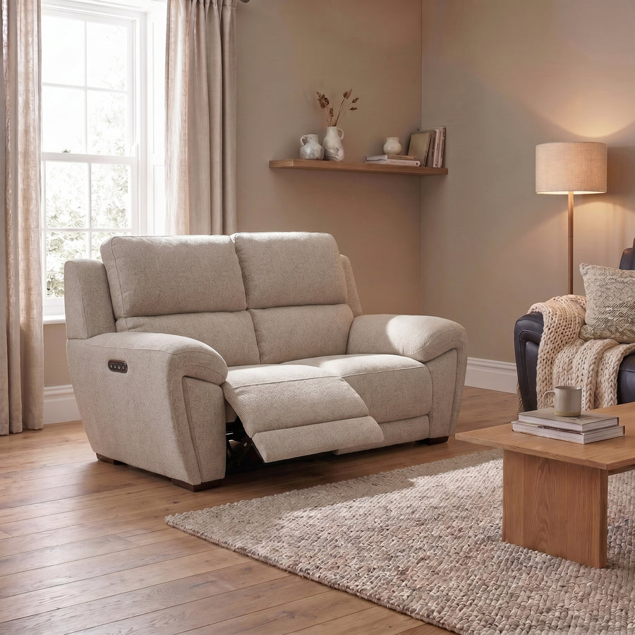 Echo 2 Seater Recliner Sofa - 2 Seater 2 Power Recliners Lumber Support Fabric - Power With Power Headrest Footrest Lumbar & USB 2 Seater Sofas Sterling Home 2