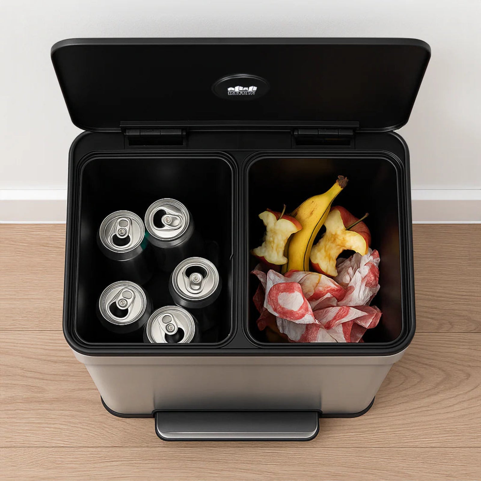Brushed Stainless Steel Double Kitchen Pedal Bin - Double Pedal Bin Brushed SS 60L Sterling Home 3