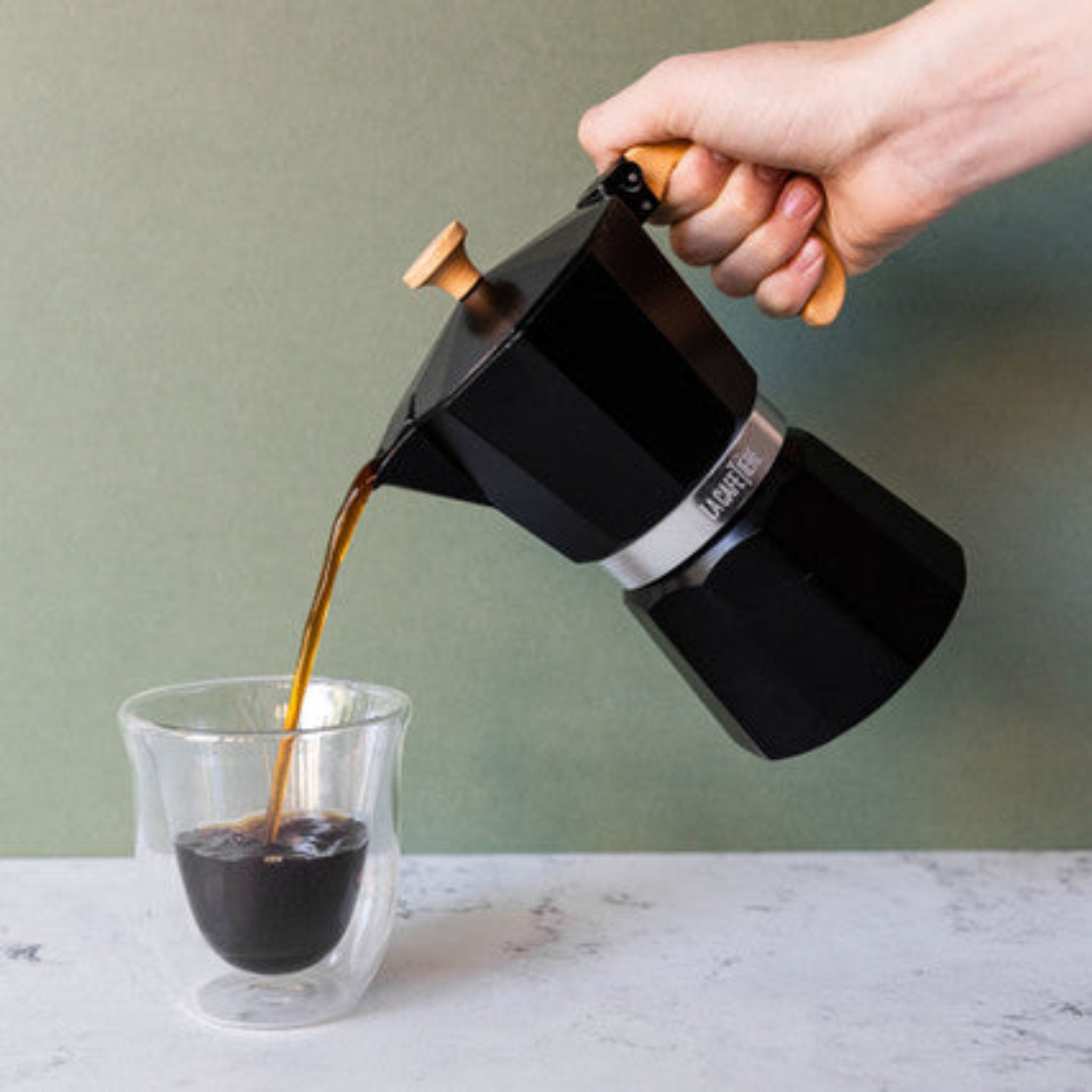 La Cafetiere Black 6 Cup Expresso Maker - LC Espresso Maker 6 Cup Black Wood Handle Sterling Home 1