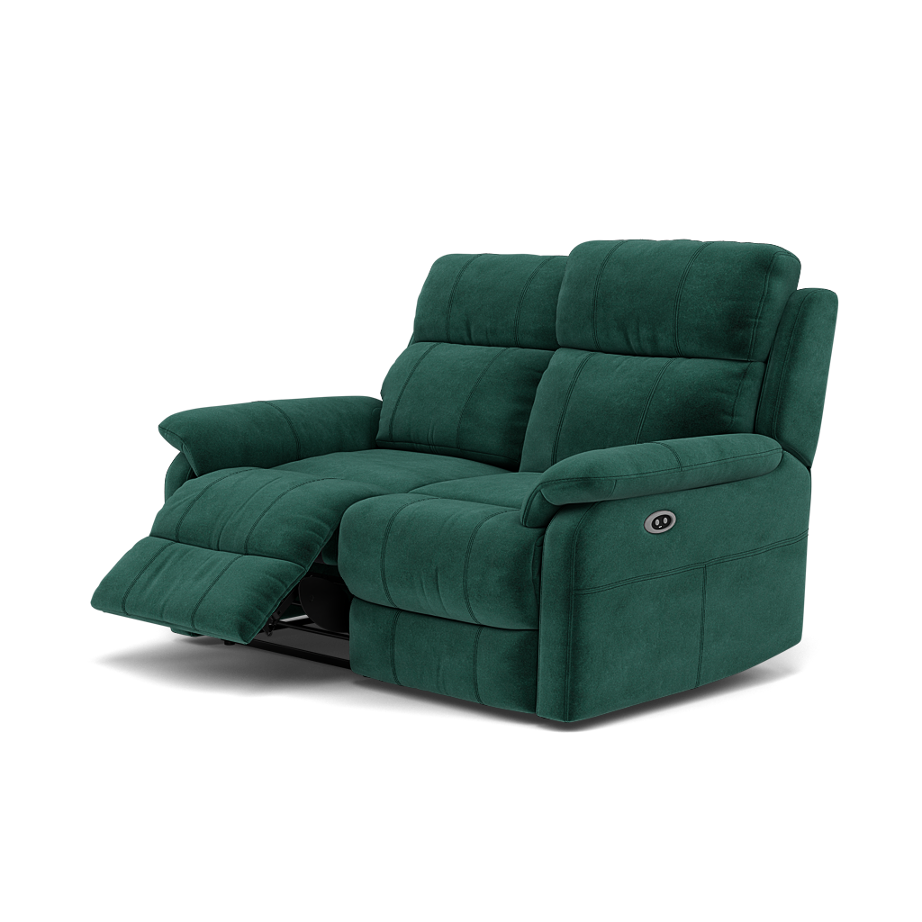 Fara 2 Seater Recliner Sofa - 2 Seater with 2 Power Recliners Fabric - Power Recliner with USB — FAB-MEG-37  EMERALD GREEN, gallery image 3