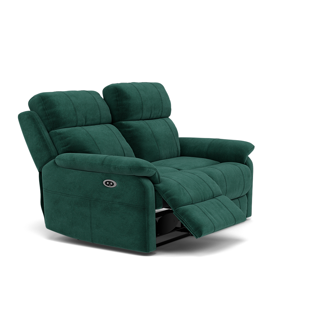 Fara 2 Seater Recliner Sofa - 2 Seater with 2 Power Recliners Fabric - Power Recliner with USB — FAB-MEG-37  EMERALD GREEN, gallery image 1