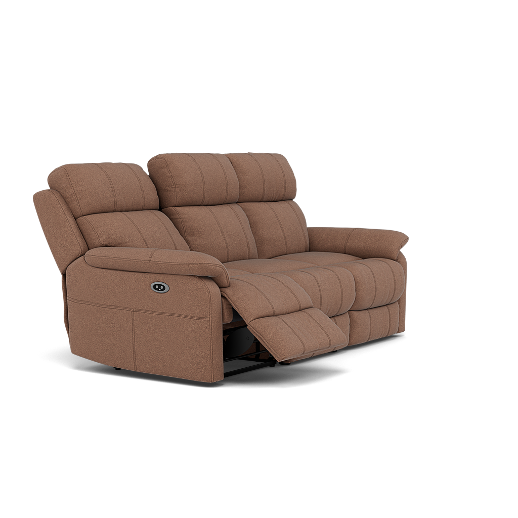 Fara 3 Seater Recliner Sofa - 3 Seater with 2 Power Recliners Fabric - Power Recliner with USB — BFA-BLJ-04 TOBACCO, gallery image 1
