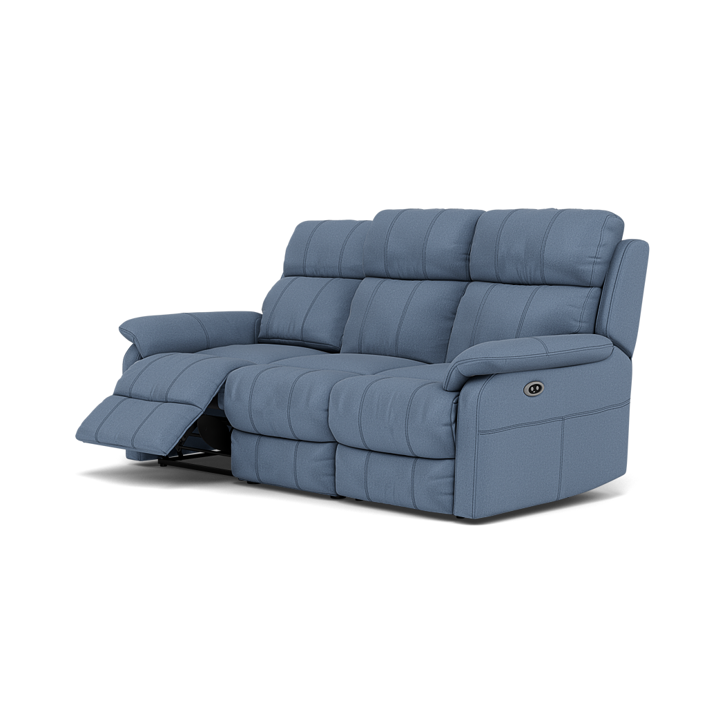 Fara 3 Seater Recliner Sofa - 3 Seater with 2 Power Recliners Fabric - Power Recliner with USB — BFA-MAD-08 PACIFIC BLUE, gallery image 3