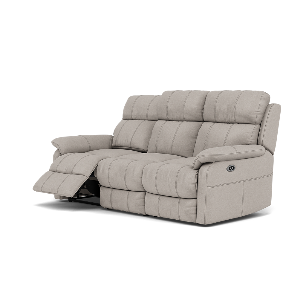 Fara 3 Seater Recliner Sofa - 3 Seater with 2 Power Recliners Fabric - Power Recliner with USB — BFAMAD-02 SILVER GREY, gallery image 3