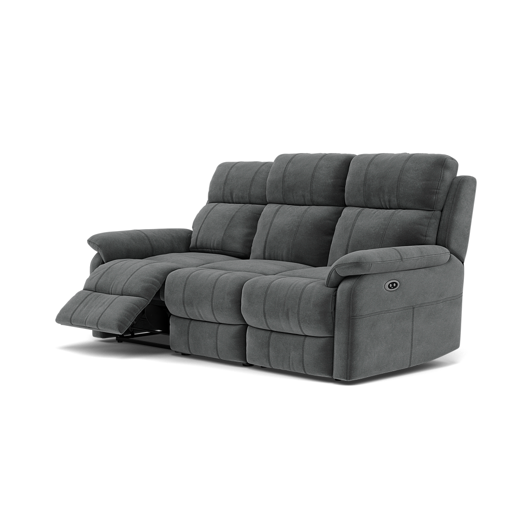Fara 3 Seater Recliner Sofa - 3 Seater with 2 Power Recliners Fabric - Power Recliner with USB — FAB-MEG-20  PEWTER, gallery image 3