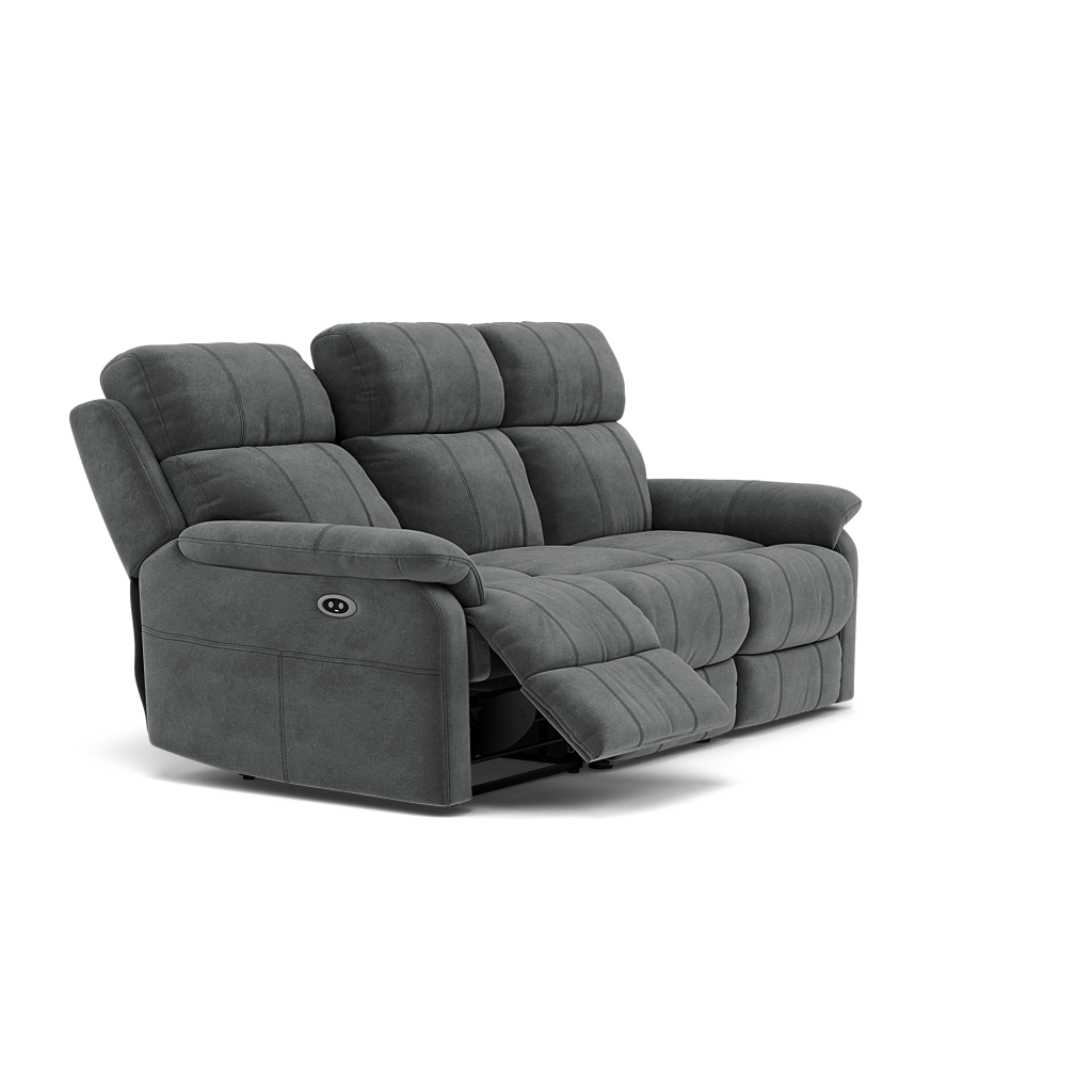 Fara 3 Seater Recliner Sofa - 3 Seater with 2 Power Recliners Fabric - Power Recliner with USB — FAB-MEG-20  PEWTER, gallery image 1