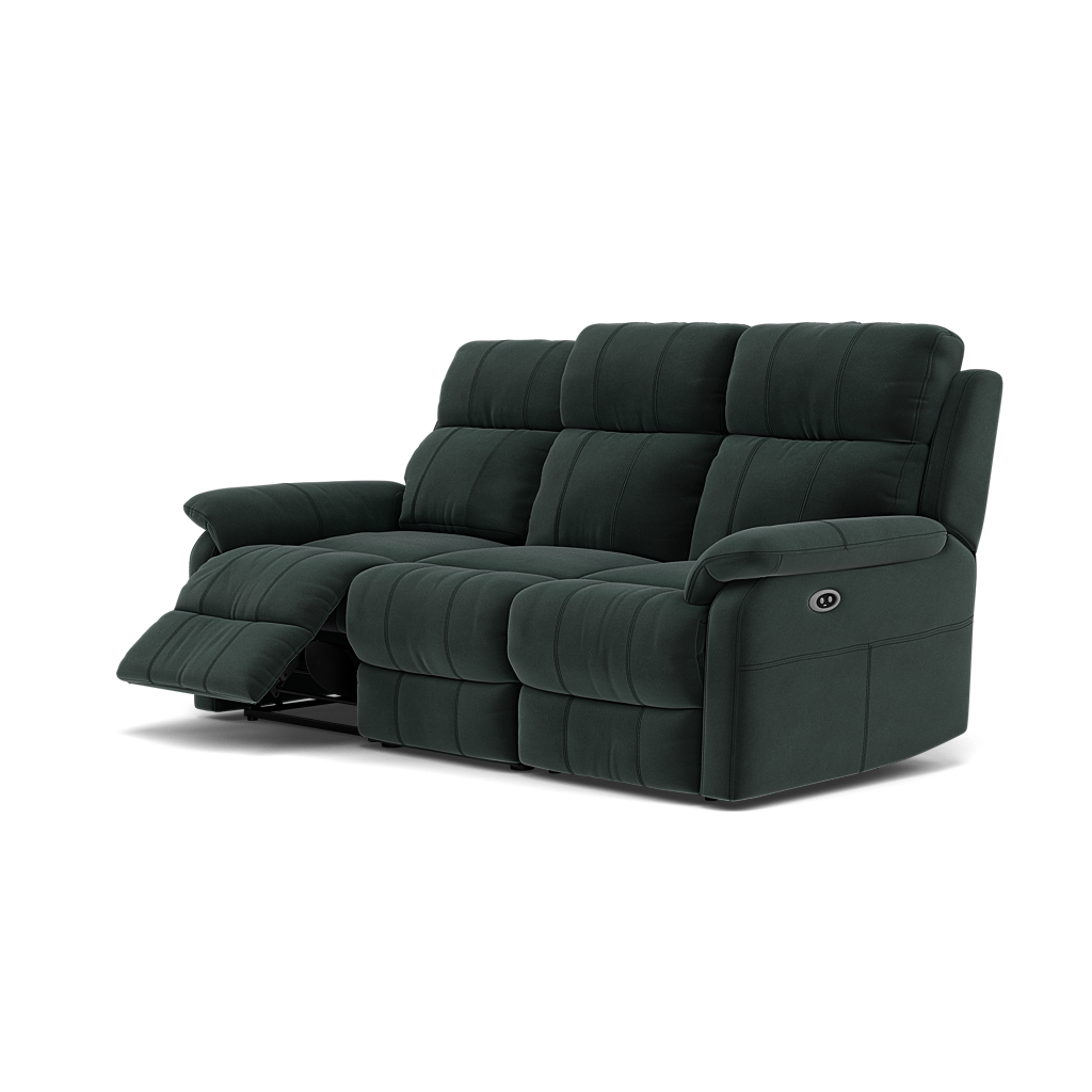 Fara 3 Seater Recliner Sofa - 3 Seater with 2 Power Recliners Fabric - Power Recliner with USB — FAB-MEG-21  CHARCOAL GREY, gallery image 3
