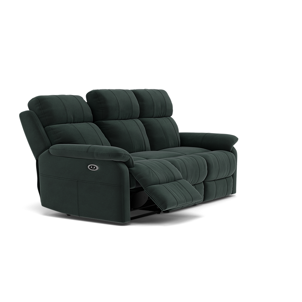 Fara 3 Seater Recliner Sofa - 3 Seater with 2 Power Recliners Fabric - Power Recliner with USB — FAB-MEG-21  CHARCOAL GREY, gallery image 1