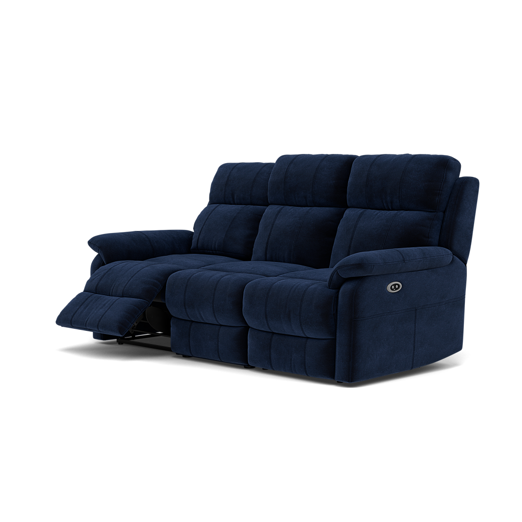 Fara 3 Seater Recliner Sofa - 3 Seater with 2 Power Recliners Fabric - Power Recliner with USB — FAB-MEG-28  NAVY, gallery image 3