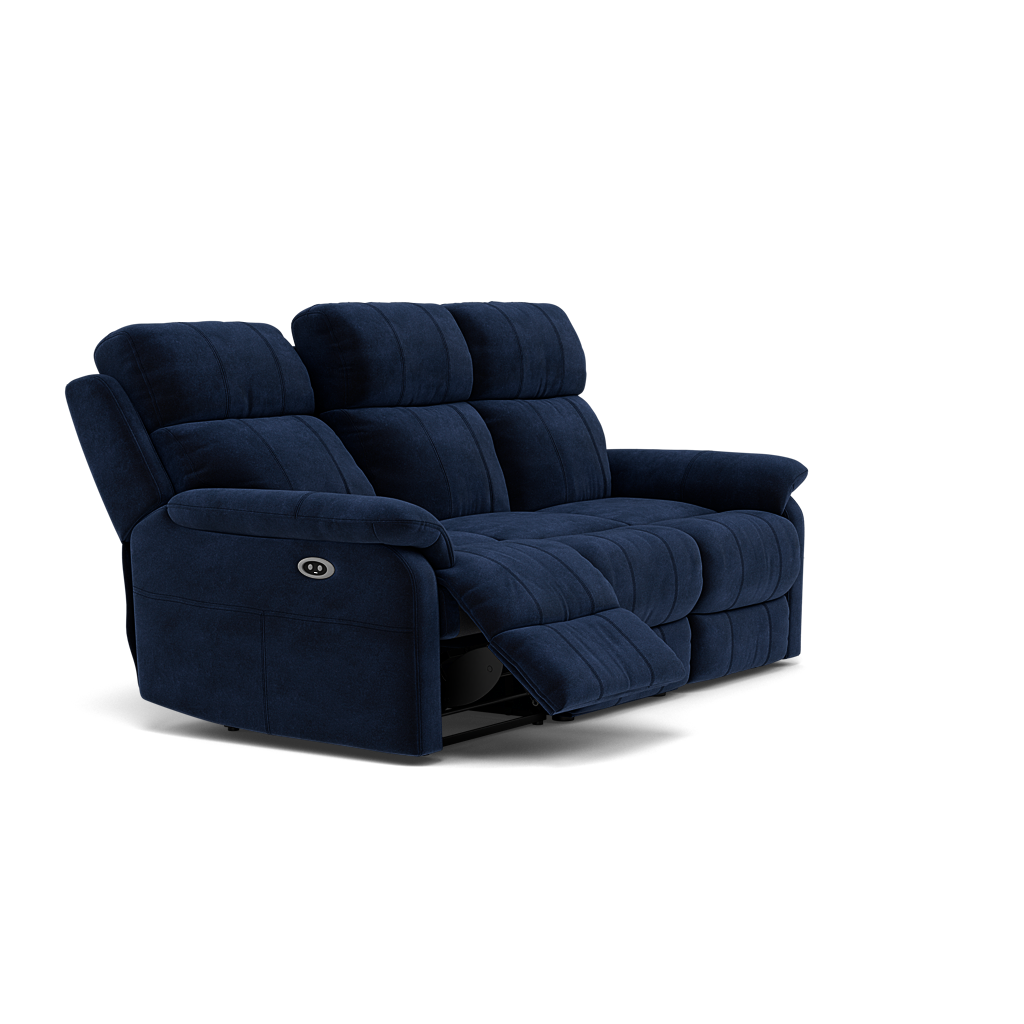 Fara 3 Seater Recliner Sofa - 3 Seater with 2 Power Recliners Fabric - Power Recliner with USB — FAB-MEG-28  NAVY, gallery image 1