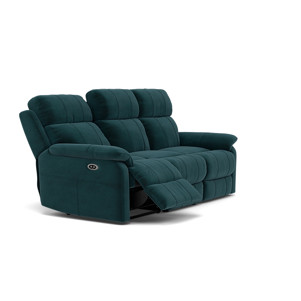 Fara 3 Seater Recliner Sofa - 3 Seater with 2 Power Recliners Fabric - Power Recliner with USB — FAB-MEG-36  LAKE GREEN, gallery image 1
