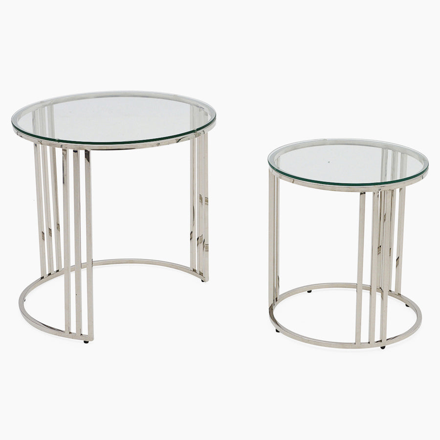Florence Coffee Table - Coffee Table Set Clear Glass / Stainless Steel Tables Sterling Home 1
