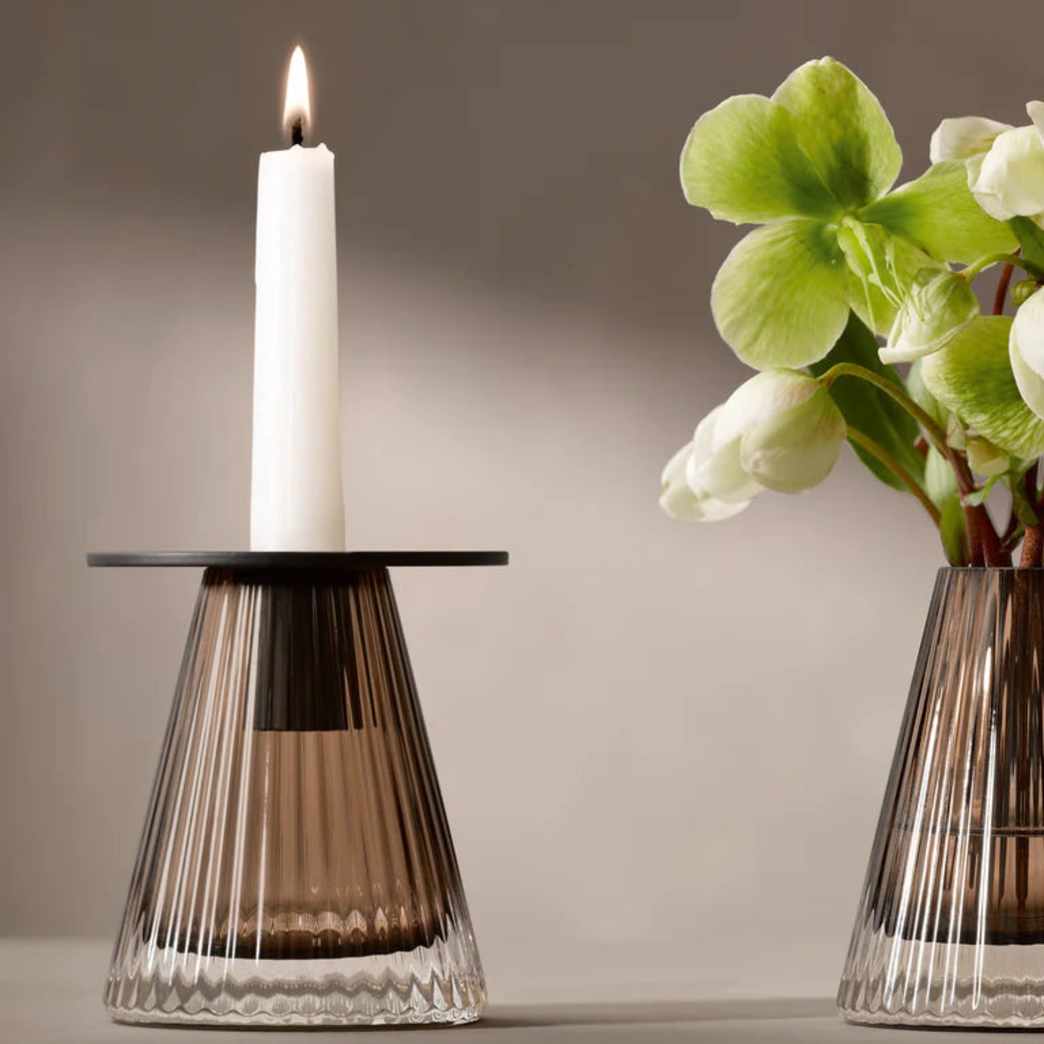 LSA Beacon Candleholder/Vase Black 10CM - Beacon Candle Holder/Vase Taupe/Jet Black 10CM Sterling Home 1