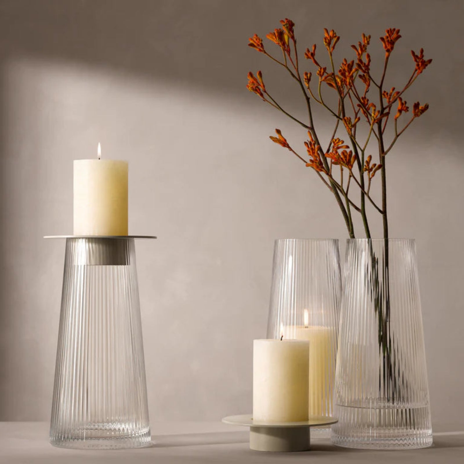 LSA Beacon Lantern/Vase Clear And Grey 30CM - Beacon Lantern/Vase Clear/Concrete Grey 30CM Sterling Home 2