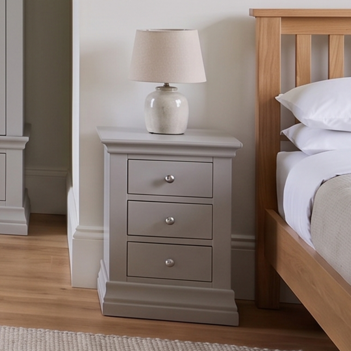Aria Grey 3 Drawer Bedside - Bedside 3 Drawer Light Grey Bedside Tables Sterling Home 2