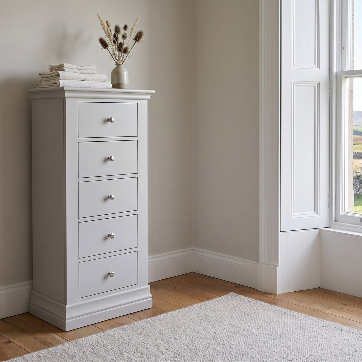 Aria Grey 5 Drawer Tallboy - 5 Drawer Tallboy Light Grey Chests of Drawers Sterling Home 2
