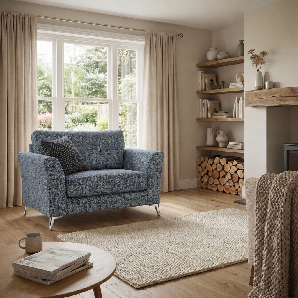 Chilton Armchair - Chair Fabric — Chrome Feet / Barley Marine, gallery image 4