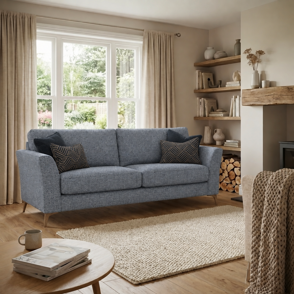 Chilton 3 Seater Sofa - 3 Seater Sofa Fabric — Smoke Feet / Barley Marine, gallery image 4